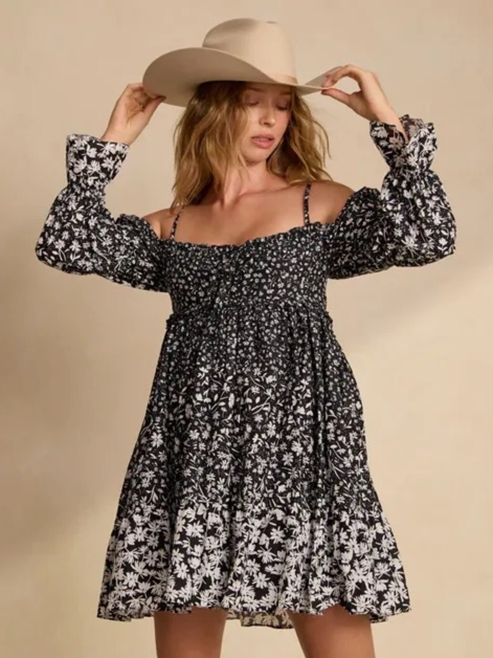 Tecovas Black and White Floral Mini Dress